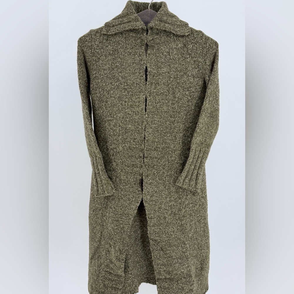 Vintage Express Merino Wool Blend Duster Cardigan Sweater S Olive Marled Knit - Picture 11 of 14
